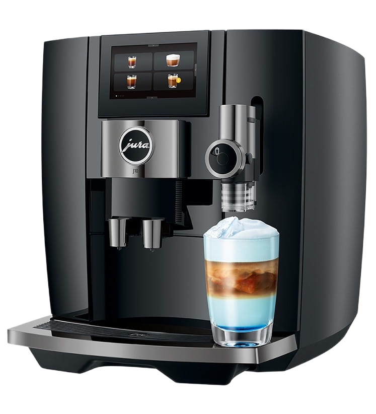 Jura J10 koffiemachine zijaanzicht – volledig automatische espresso en cold brew